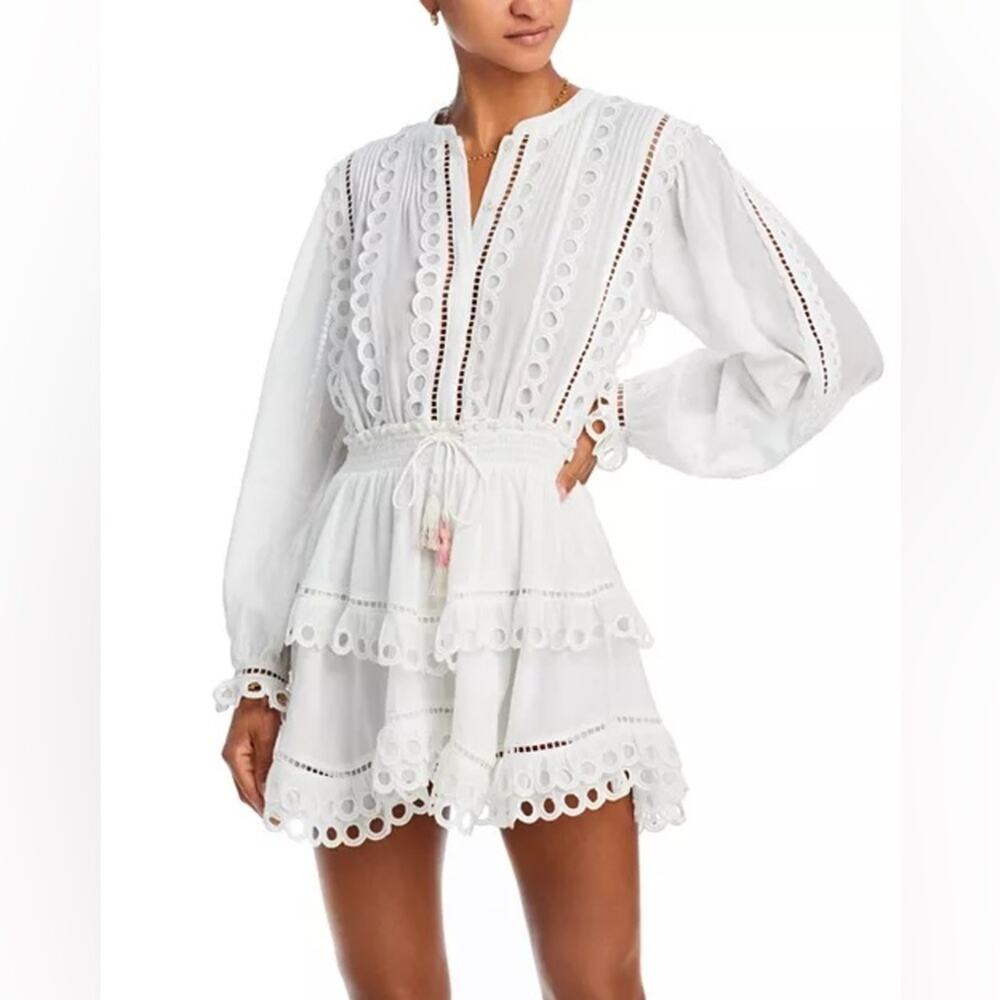 LoveShackFancy Tindra Dress White Lace Trim Mini Size Small